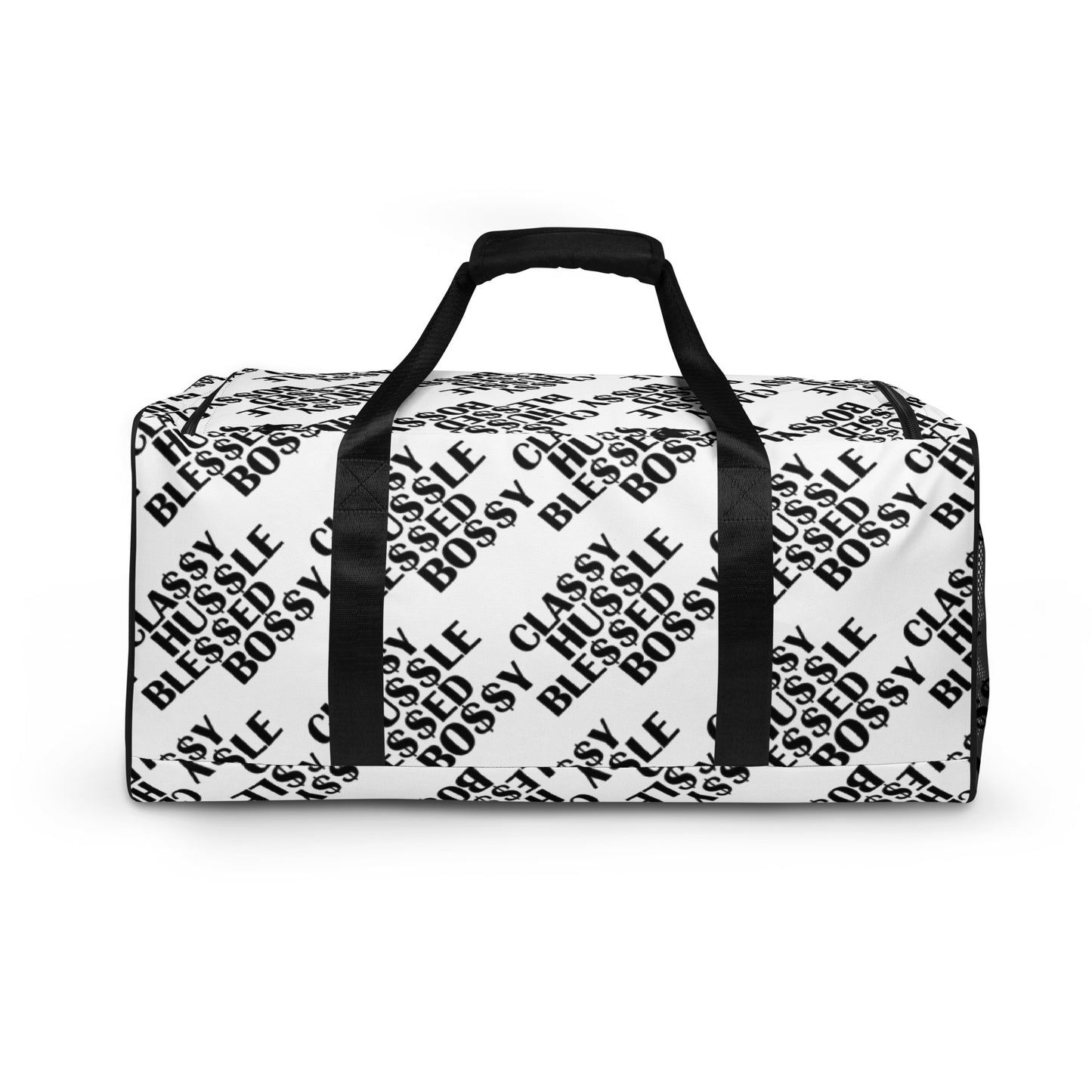 Classy Hussle Blessed Bossy Duffle Bag White