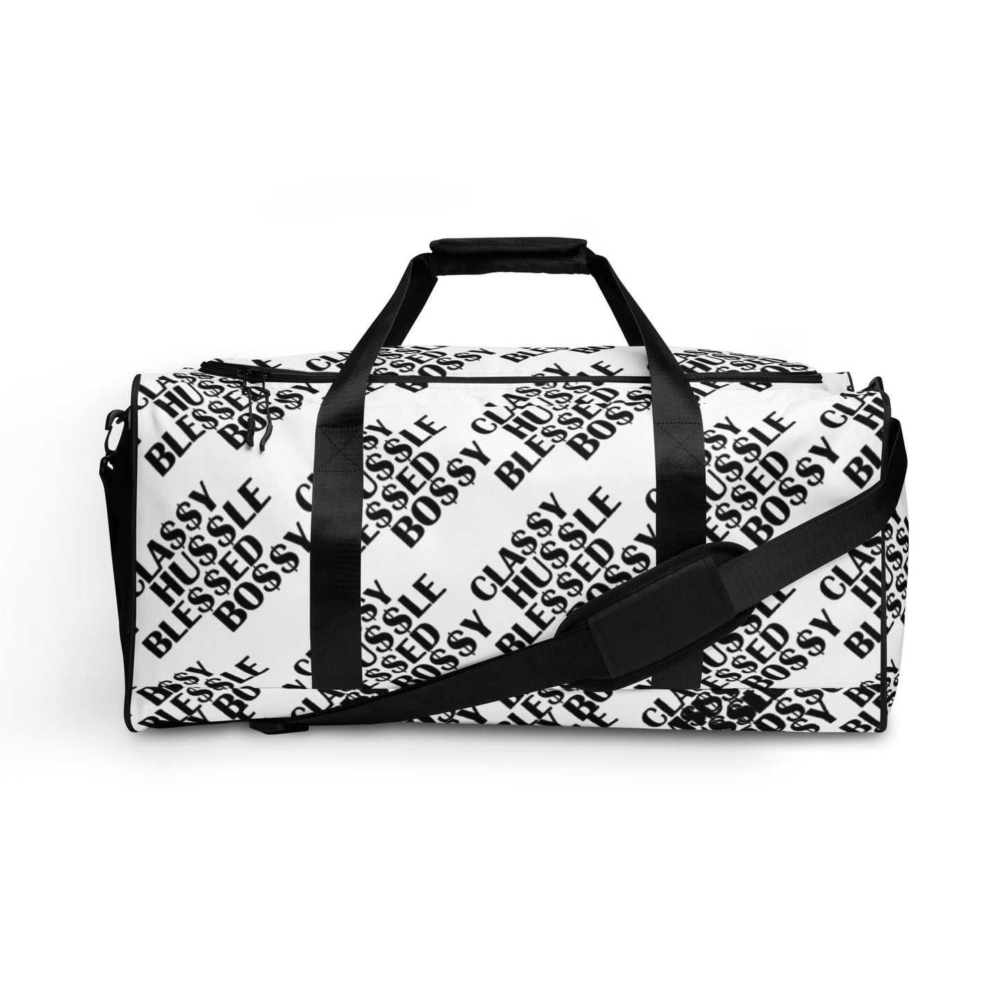 Classy Hussle Blessed Bossy Duffle Bag White