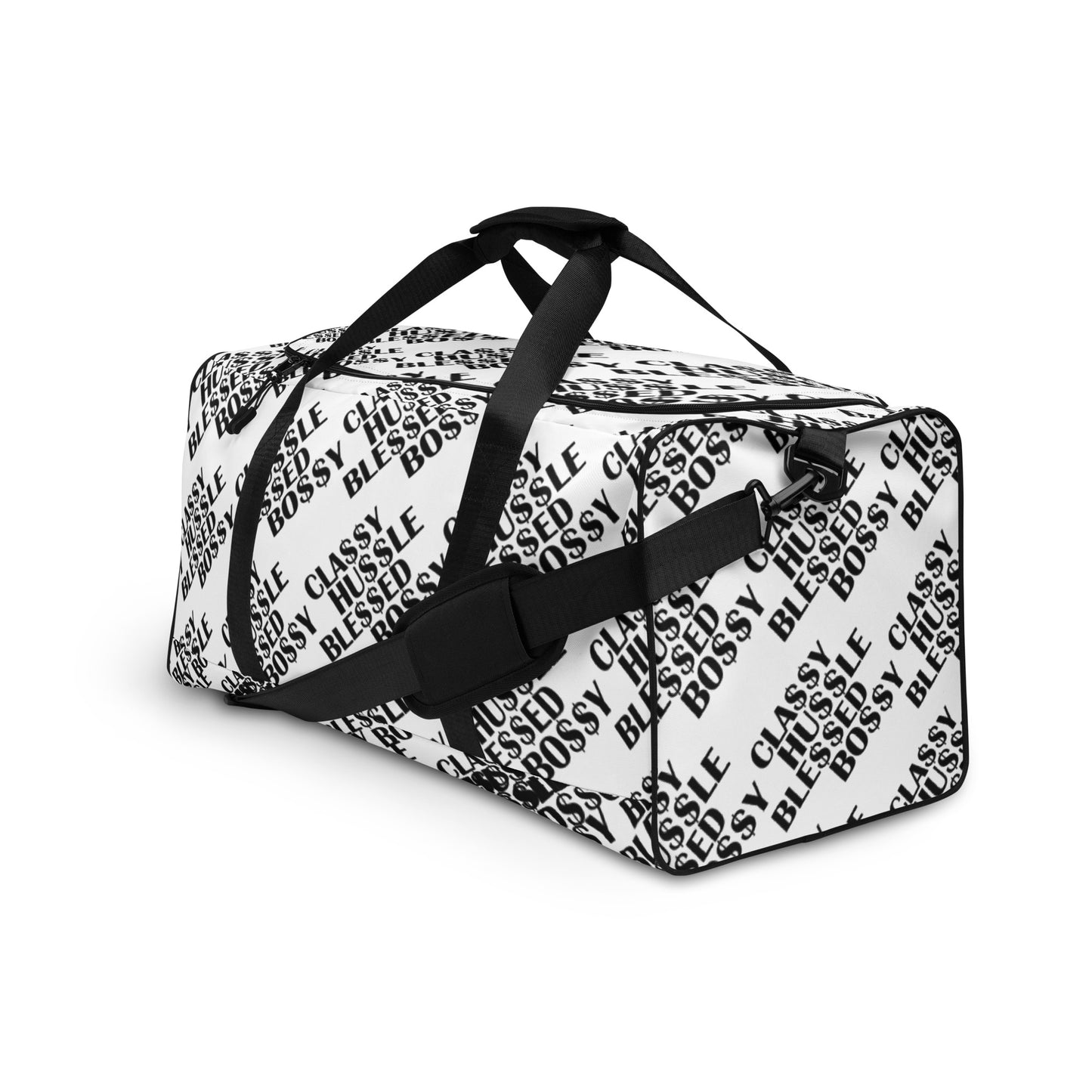 Classy Hussle Blessed Bossy Duffle Bag White