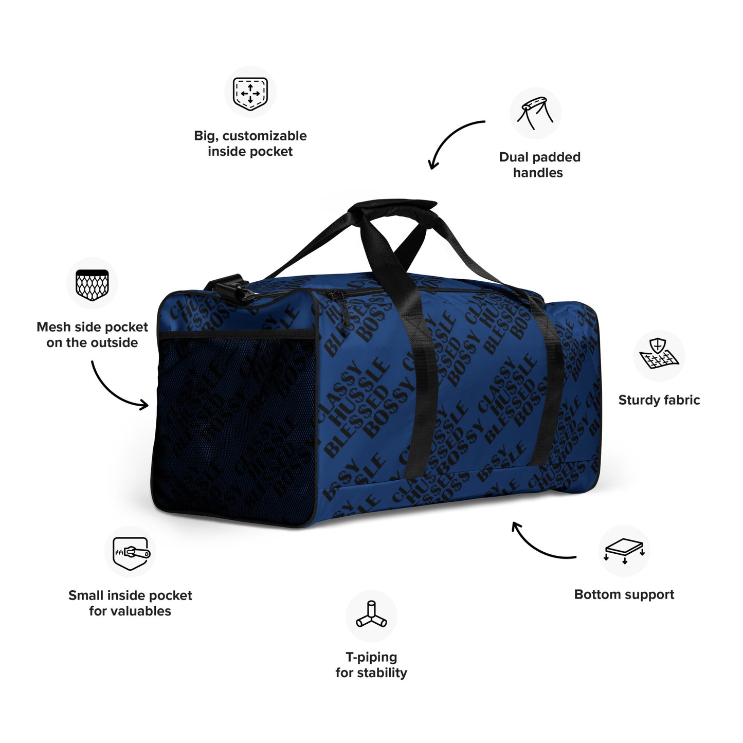 Classy Hussle Blessed Bossy Duffle Bag Blue