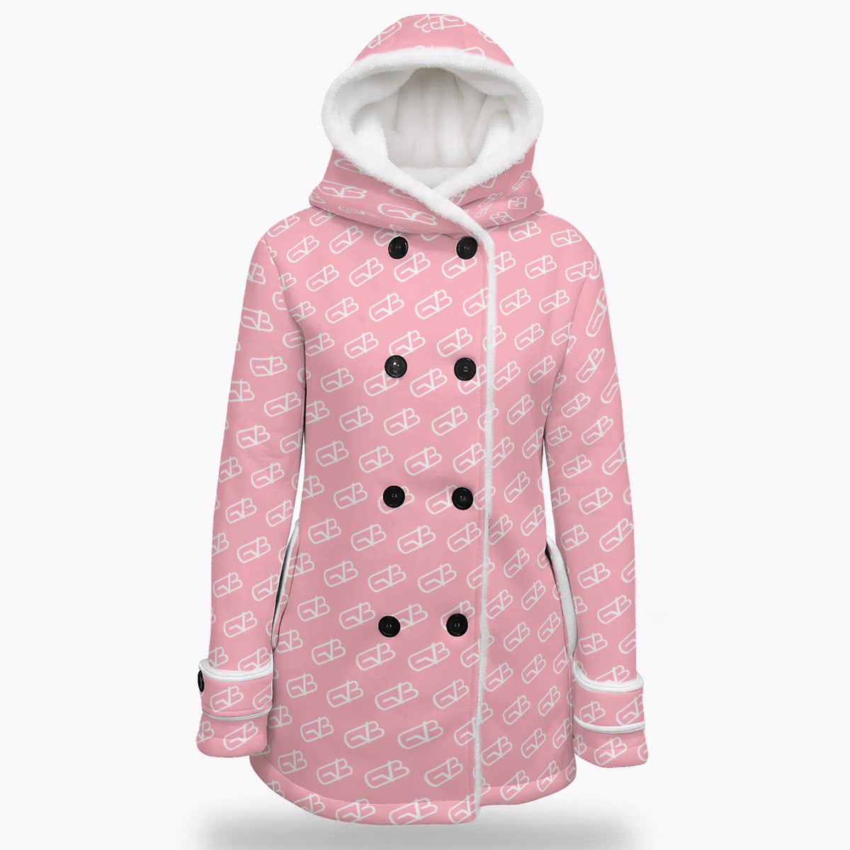 Hooded Double-Breasted Winter Coat Pink