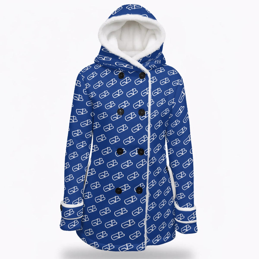 Hooded Double-Breasted Winter Coat Blue