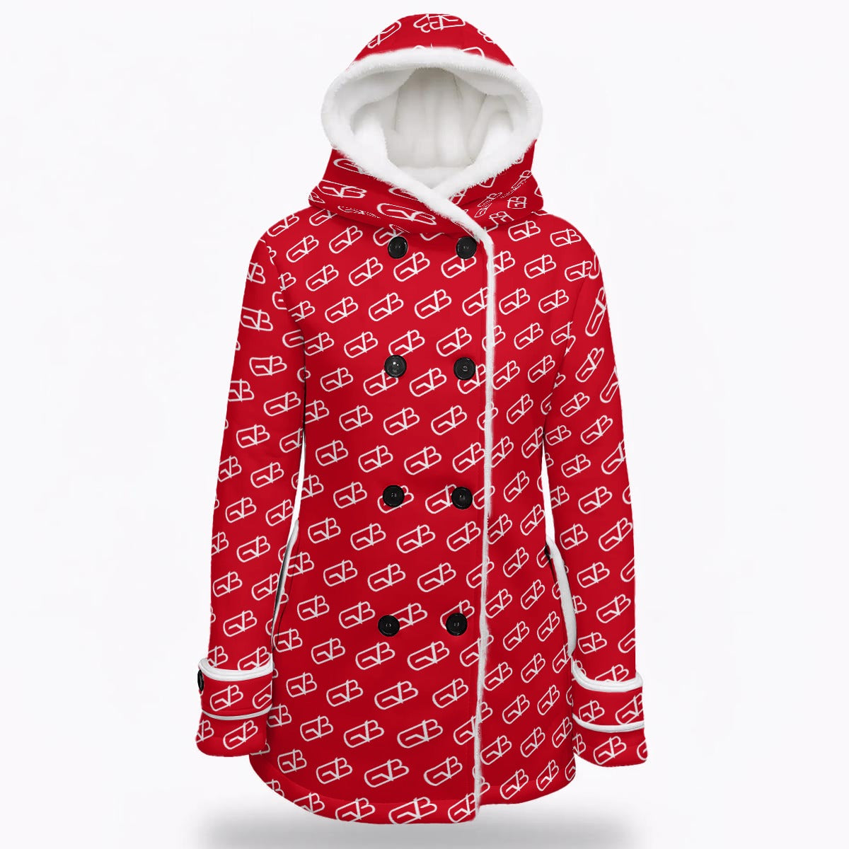 Hooded Double-Breasted Winter Coat Red