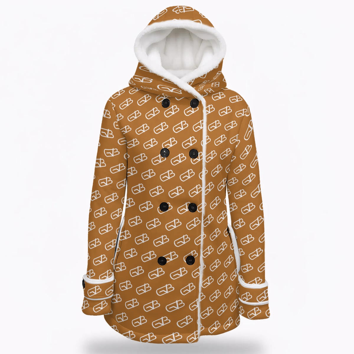 Hooded Double-Breasted Winter Coat Brown