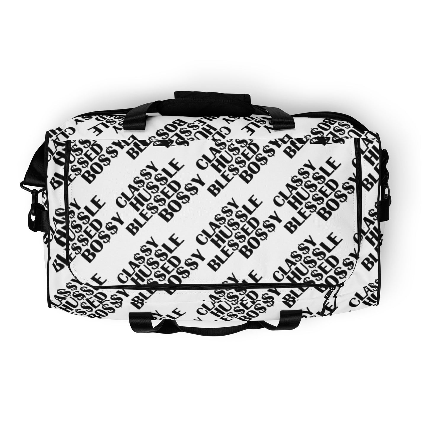 Classy Hussle Blessed Bossy Duffle Bag White